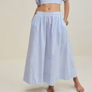 Aerie NWT New Essential Midi Skirt Blue White Stripe A-Line Coastal Preppy XXL